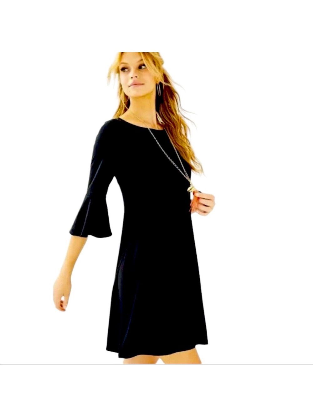 Lilly Pulitzer NWT Ophelia Swing Dress M Bell Sleeve Soft Stretch LBD Travel